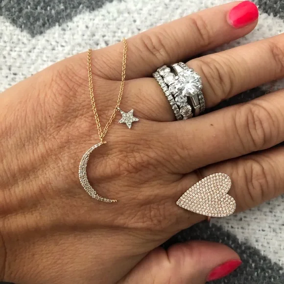 Meira T 14K Rose Gold Diamond Moon Star Necklace - Picture 3 of 15